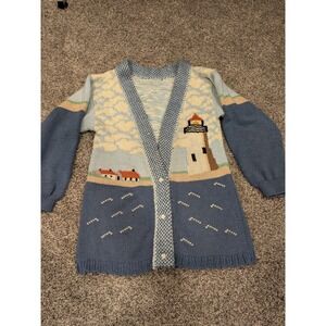 VINTAGE Design Sweater Womans M/L Lighthouse Cardigan Knit Cottagecore